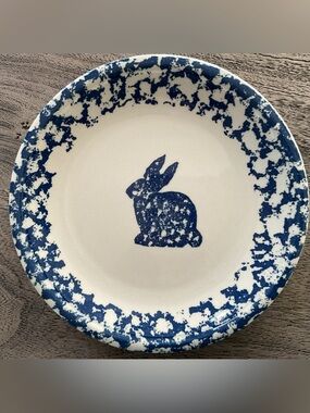 Vintage Tienshan Folk Craft Blue Sponge Rabbit Salad Dessert Plate, 7-1/4”